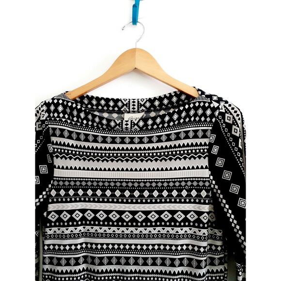 Beige by eci Black White Geometric Print 3/4 Sleeves Jersey Shift Dress Size 8 - Picture 6 of 9